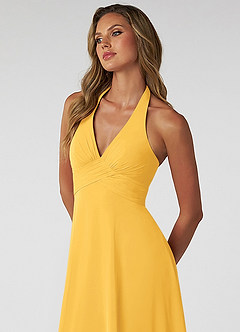 Azazie Tessie Bridesmaid Dresses Marigold A-Line V-Neck Pleated Chiffon Dress image5