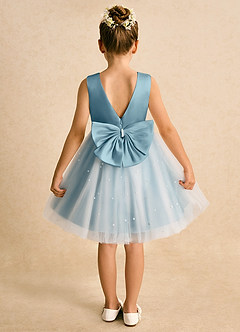 Azazie Esme Abiti da Ragazza di Fiori Abito Principessa in Tulle Fiocco Avorio Blu Lunatico image8