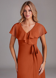 Azazie Lainey Bridesmaid Dresses Burnt Orange A-Line with Pockets Chiffon Dress image6