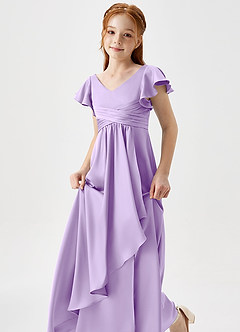 Azazie Omari Junior Lilac A-Line Pleated Stretch Satin Dress image6