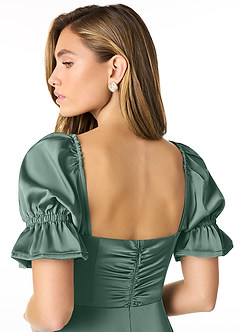 Azazie Harlie Final Sale Eucalyptus A-Line Sweetheart Neckline Stretch Satin Dress image5