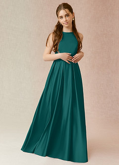 Azazie Arianthe Junior Peacock A-Line with Pockets Matte Satin Dress image1