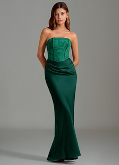 Azazie Emilia Bridesmaid Dresses Emerald Mermaid Strapless Stretch Satin Dress image1