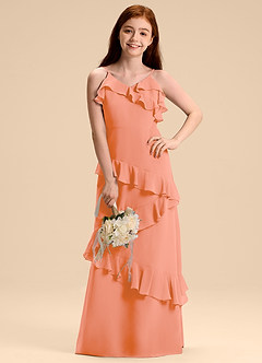 Azazie Evara Junior A-Linie Chiffon Kleid Sonnenuntergang image1