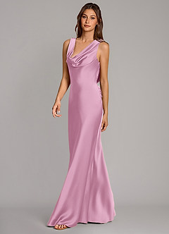 Azazie Cheryl Vestidos de damas de honor Vestido de Rosa Caramelo de Satén Elástico de Corte Sirena image3