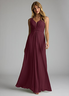 Azazie Gina Bridesmaid Dresses Cabernet A-Line V-Neck Pleated Chiffon Dress image1