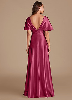 Azazie Pamela Bridesmaid Dresses Burgundy A-Line Pleated Metallic Satin Dress image2