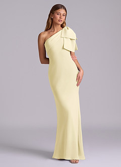 Azazie Yuanna Bridesmaid Dresses Lemon Sorbet Mermaid One Shoulder Chiffon Dress image3