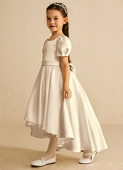 Azazie Zippy vestidos de niña de las flores Vestido de Champán de Satin Mate de Corte En A con Con mangas image1