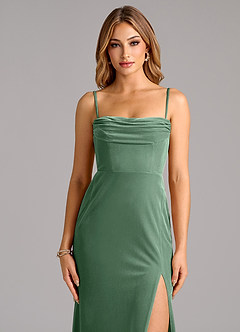 Azazie Saige Bridesmaid Dresses Eucalyptus Sheath Off the Shoulder Velvet Convertible Dress image3