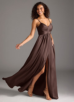 Azazie Alia Abiti da Damigella Abito A-Line in Raso Elasticizzato Plissettato Ganache image2