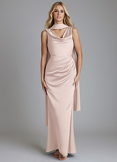 Azazie Tallie Bridesmaid Dresses Blushing Pink Mermaid Pleated Stretch Satin Dress image1