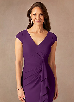 Azazie Renetta Mother of the Bride Dresses Grape Sheath V-Neck Pleated Mesh Dress image6