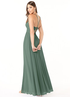 Azazie Aaida Bridesmaid Dresses Eucalyptus A-Line Corset Chiffon Dress image5
