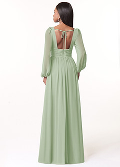 Azazie Norah Brautjungfernkleider A-Linie Lange Ärmel mit V-Ausschnitt Chiffon Kleid Staubiger Salbeigrün image2