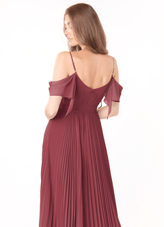 Azazie Lyney Bridesmaid Dresses Merlot A-Line Off the Shoulder Chiffon Dress image5