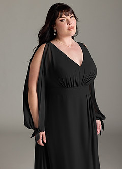 Azazie Matilda Bridesmaid Dresses Black A-Line Long Sleeve Chiffon Dress image15