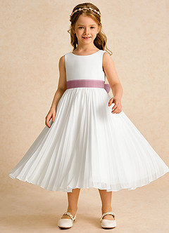 Azazie Margot Flower Girl Dresses Ivory Vintage Mauve A-Line Pleated Chiffon Dress image4