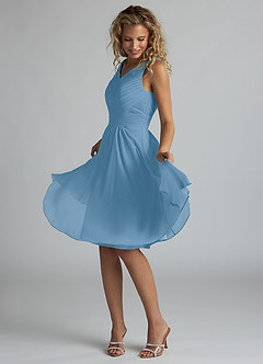 Azazie Grace Bridesmaid Dresses Steel Blue A-Line Pleated Chiffon Dress image3