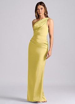 Azazie Akilah Bridesmaid Dresses Canary Mermaid One Shoulder Stretch Satin Dress image6