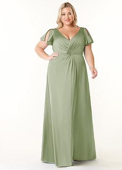 Azazie Soren Bridesmaid Dresses Dusty Sage A-Line Pleated Stretch Satin Dress image8
