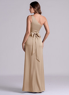 Azazie Phaedra Bridesmaid Dresses Taupe A-Line One Shoulder Stretch Satin Dress image5