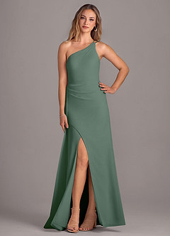 Azazie Maron Vestidos de damas de honor Vestido de Eucalyptus de Gasa de Corte en A con Hombro unilateral image6