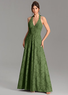 Azazie Nia Bridesmaid Dresses Olive A-Line Corset Floral Burnout Dress image1
