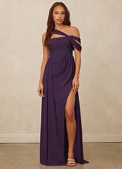 Christian Siriano Bridal for Azazie 1014 Bridesmaid Dresses Plum A-Line Off the Shoulder Chiffon Dress image4