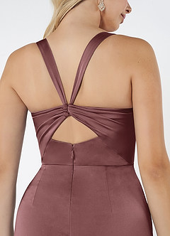 Azazie Mero Bridesmaid Dresses Vintage Mauve Sheath Pleated Stretch Satin Dress image2