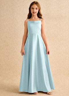 Azazie Joella Girls Formal Flower Girl Dresses Cloud Blue A-Line Pleated Stretch Satin Dress image4