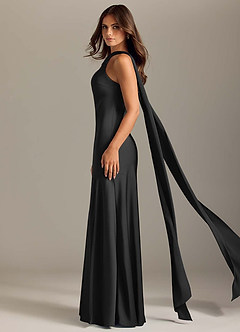 Azazie Kinsley Bridesmaid Dresses Black Mermaid Side Slit Stretch Satin Dress image4