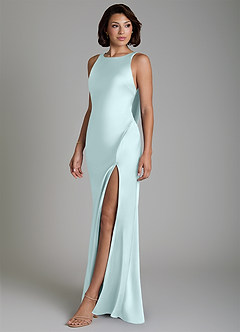 Azazie Dariah Bridesmaid Dresses Sea Glass Mermaid Side Slit Stretch Satin Dress image5