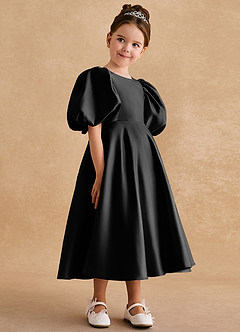 Azazie Sugarplum Flower Girl Klänningar Klänning A-Line i Matt satäng med ärmar image6