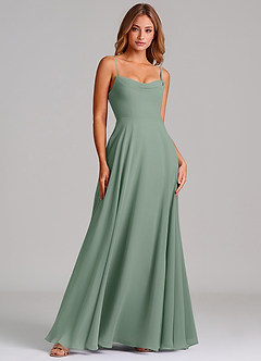 Azazie Elle Bridesmaid Dresses Silver Sage A-Line Pleated Chiffon Dress image3