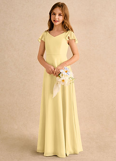 Azazie Nari Girls Formal Flower Girl Klänningar Klänning A-Line i Chiffong med ärmar image3