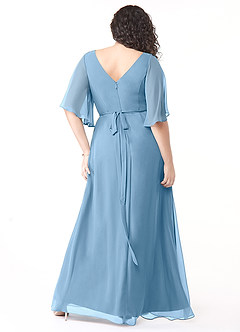 Azazie Cierra Bridesmaid Dresses Steel Blue A-Line V-Neck Chiffon Dress image10