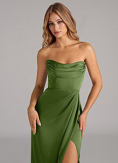 Azazie Johana Robes de demoiselle d'honneur Robe Sirène Convertible en Satin extensible Épaule décolletée Genévrier image2