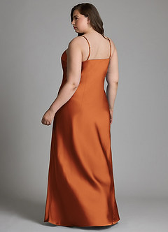 Azazie Jaleesa Bridesmaid Dresses Cinnamon Sheath High Neck Stretch Satin Dress image8