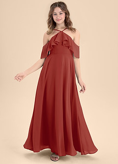 Azazie Tessabelle Junior Terracotta A-Line Off the Shoulder Chiffon Dress image6