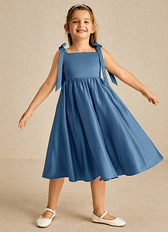 Azazie Chelsie Flower Girl Dresses Twilight A-Line Bow Matte Satin Dress image1