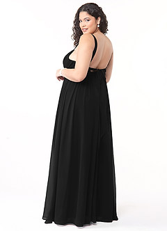 Azazie Aziza Bridesmaid Dresses Black A-Line V-Neck Pleated Chiffon Dress image10