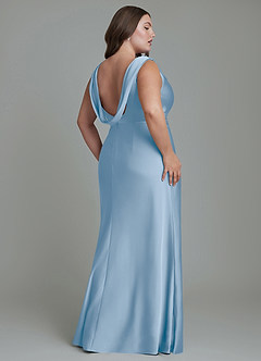 Azazie Kieryn Vestidos de damas de honor Vestido Azul Pálido de Satén Elástico de Corte Sirena con Plisado image8
