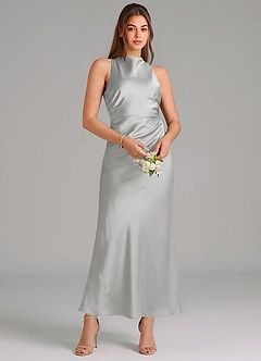 Azazie Evadne Brautjungfernkleider Etui Plissee Stretch-Satin Kleid Silber image3