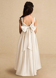 Azazie Kat Flower Girl Dresses White Alabaster A-Line Pleated Matte Satin Dress image2