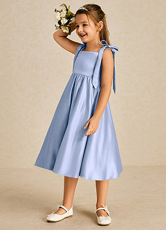 Azazie Chelsie Flower Girl Dresses Ice A-Line Bow Matte Satin Dress image4