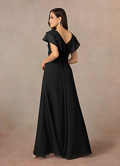 Azazie Snapdragon Mother of the Bride Dresses Black A-Line V-Neck Ruched Chiffon Dress image4