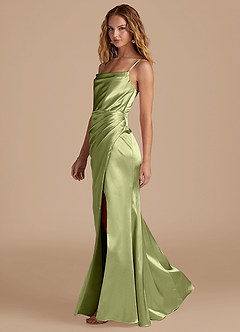 Azazie Marzia Bridesmaid Dresses Pistachio Mermaid Pleated Metallic Satin Dress image2