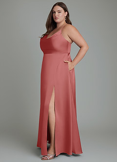 Azazie Sarella Robes de demoiselle d'honneur Robe Trapèze en Satin extensible Plissé Antique Rose image12