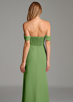 Azazie Riley Essayer des robes à la maison Robe Fourreau Convertible en Mousseline de soie Épaule décolletée Basilic image5